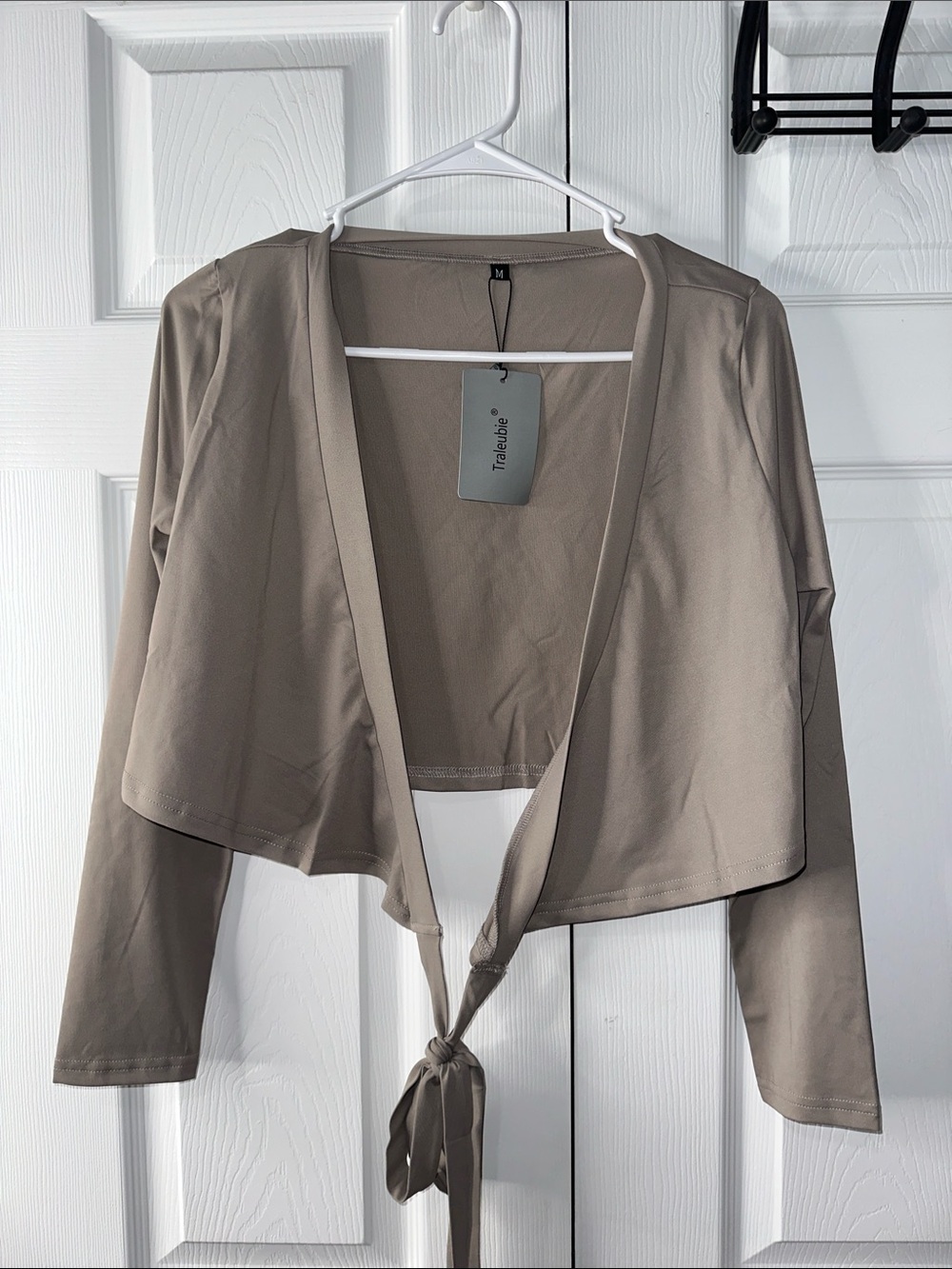 Tie-Front Crop Cardigan - Taupe